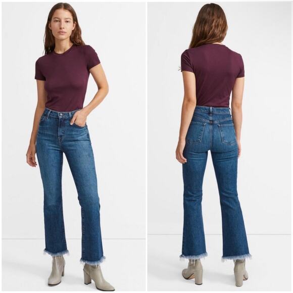 J Brand Julia High Rise Frayed Hem Crop Flare Ankle Denim Jeans in Romance 31 - Picture 1 of 14